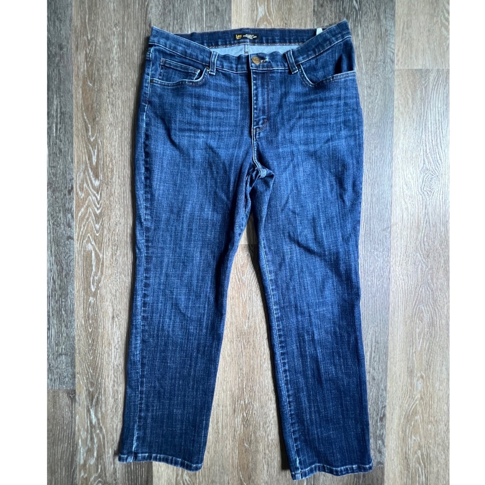 Lee Relaxed Fit Straight Leg Jeans Womens 14 Petite Blue Mid Rise Denim 3897